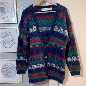 90s Mohair Blend Paris Sport Club Women's Festive Multicolor Cardigan Size M